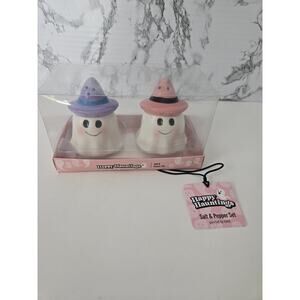 Happy Hauntings Halloween Ghost Salt & Pepper Shakers Hand Painted NWT